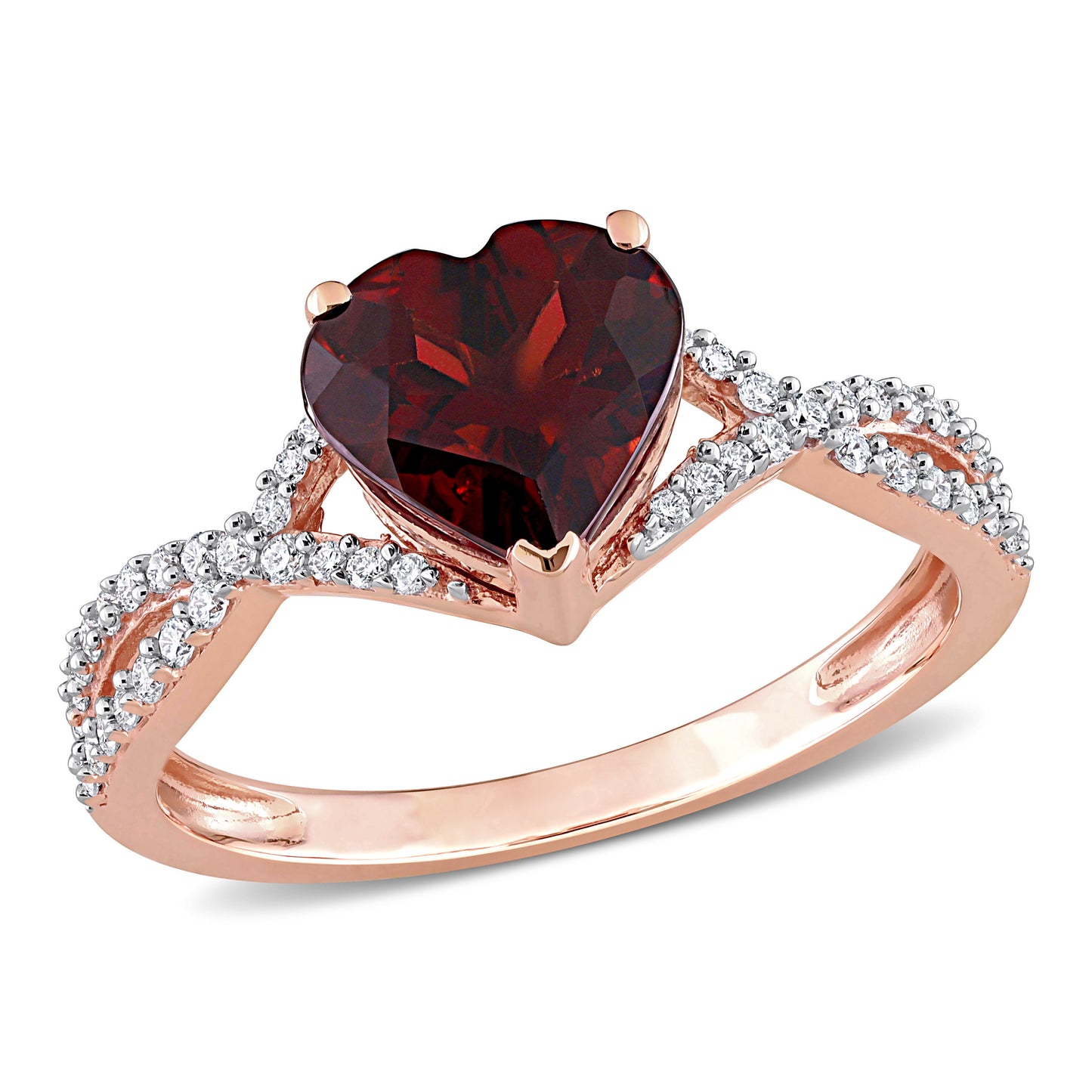 Garnet & Diamond Heart Infinity Ring in 14k Rose Gold