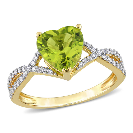 1.67ct Heart Peridot & 1/5ct Diamond Infinity Ring in 14k Yellow Gold