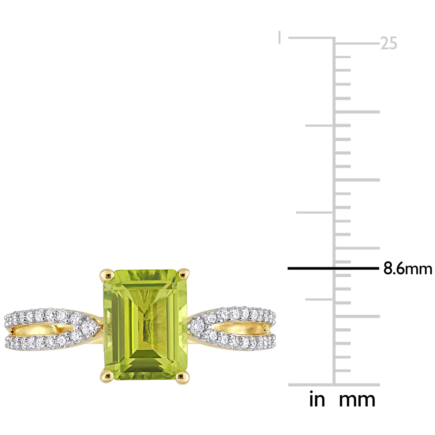 1 5/8ct Octagon Peridot & 1/5ct Diamond Ring in 14k Yellow Gold
