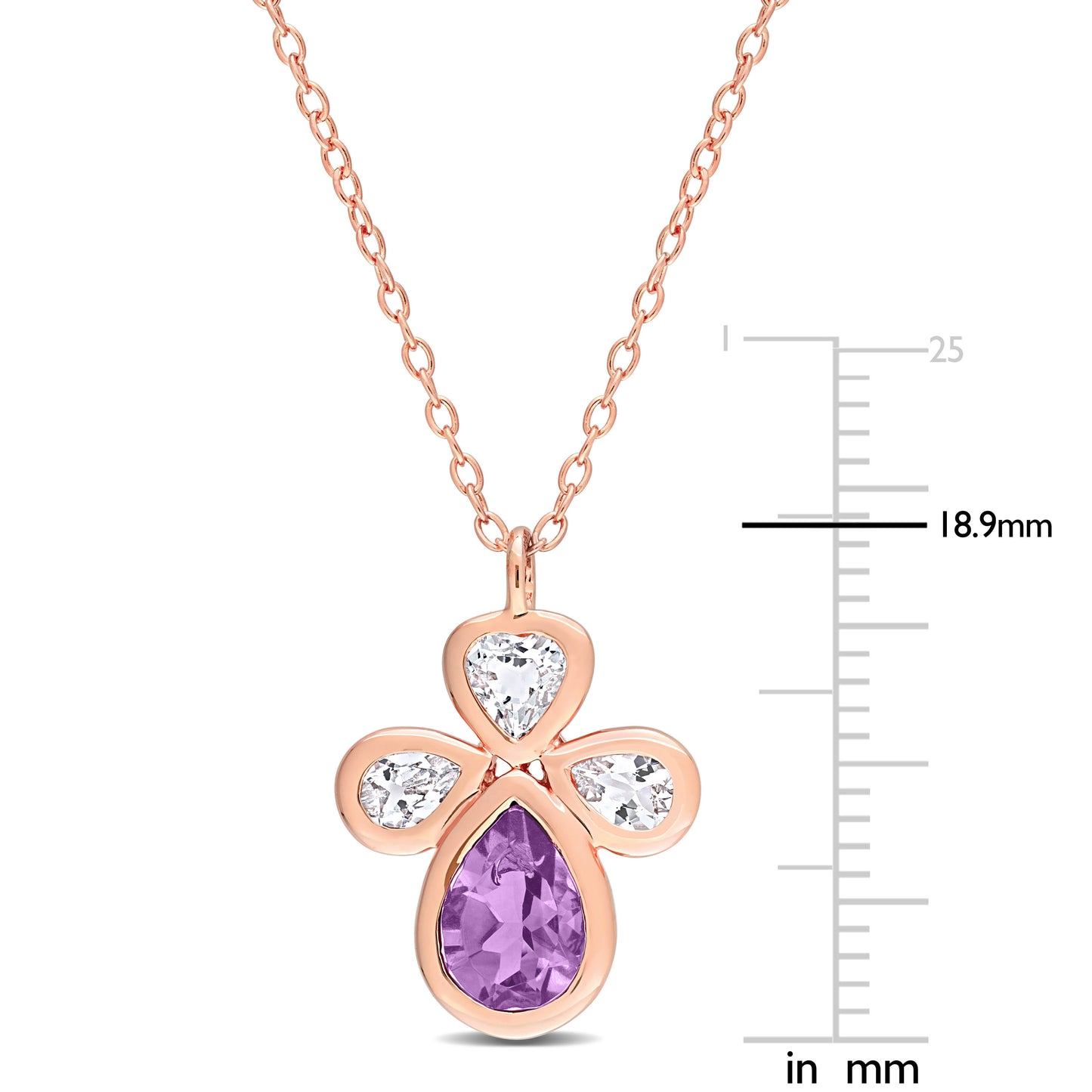 1 3/4ct Amethyst & White Topaz Drop Necklace in Rose Silver