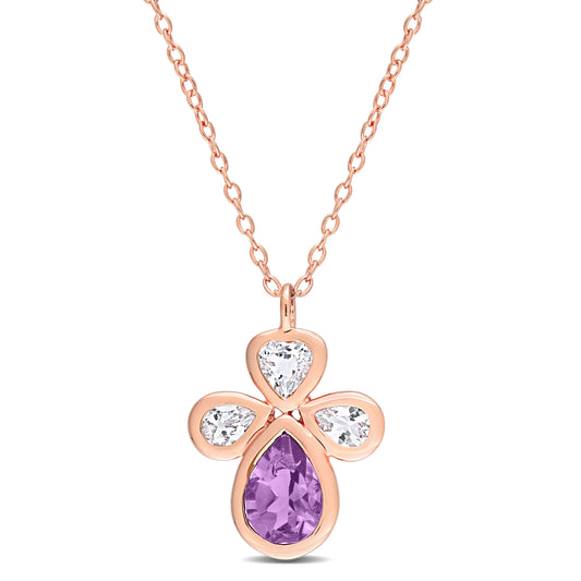 1 3/4ct Amethyst & White Topaz Drop Necklace in Rose Silver