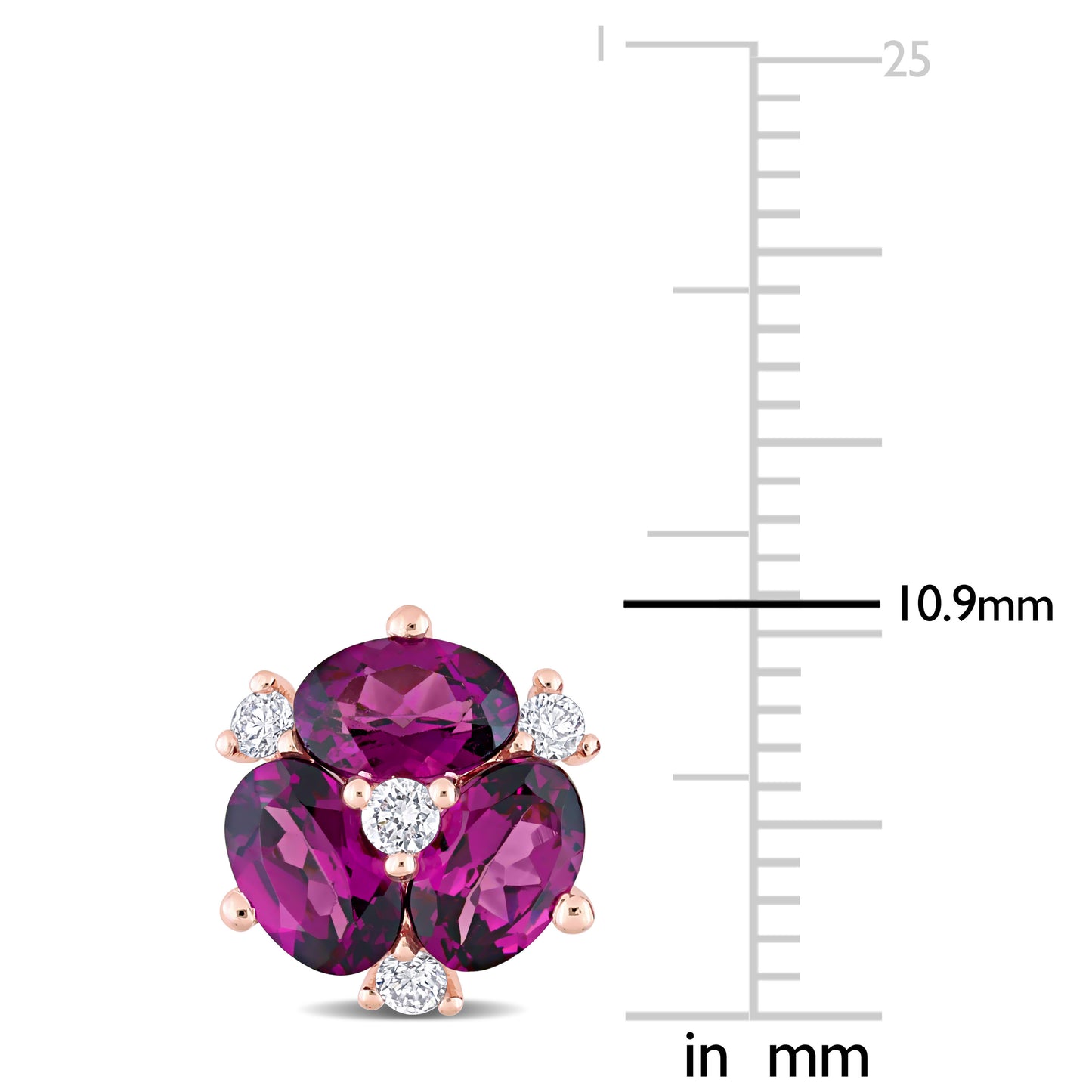 Oval Rhodolite & Diamond Floral Studs in 14k Rose Gold