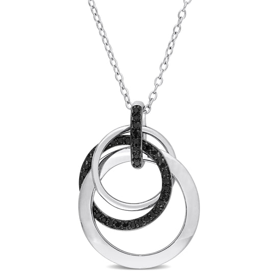 Black Diamond Interlaced Circles Necklace in Sterling Silver