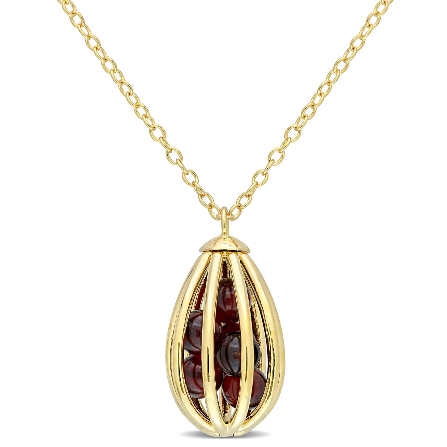 Garnet Cage Necklace in Yellow Plated Sterling Silver