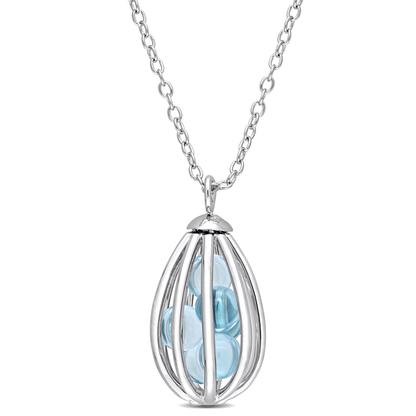 3 5/8ct Blue Topaz Cage Necklace in Sterling Silver