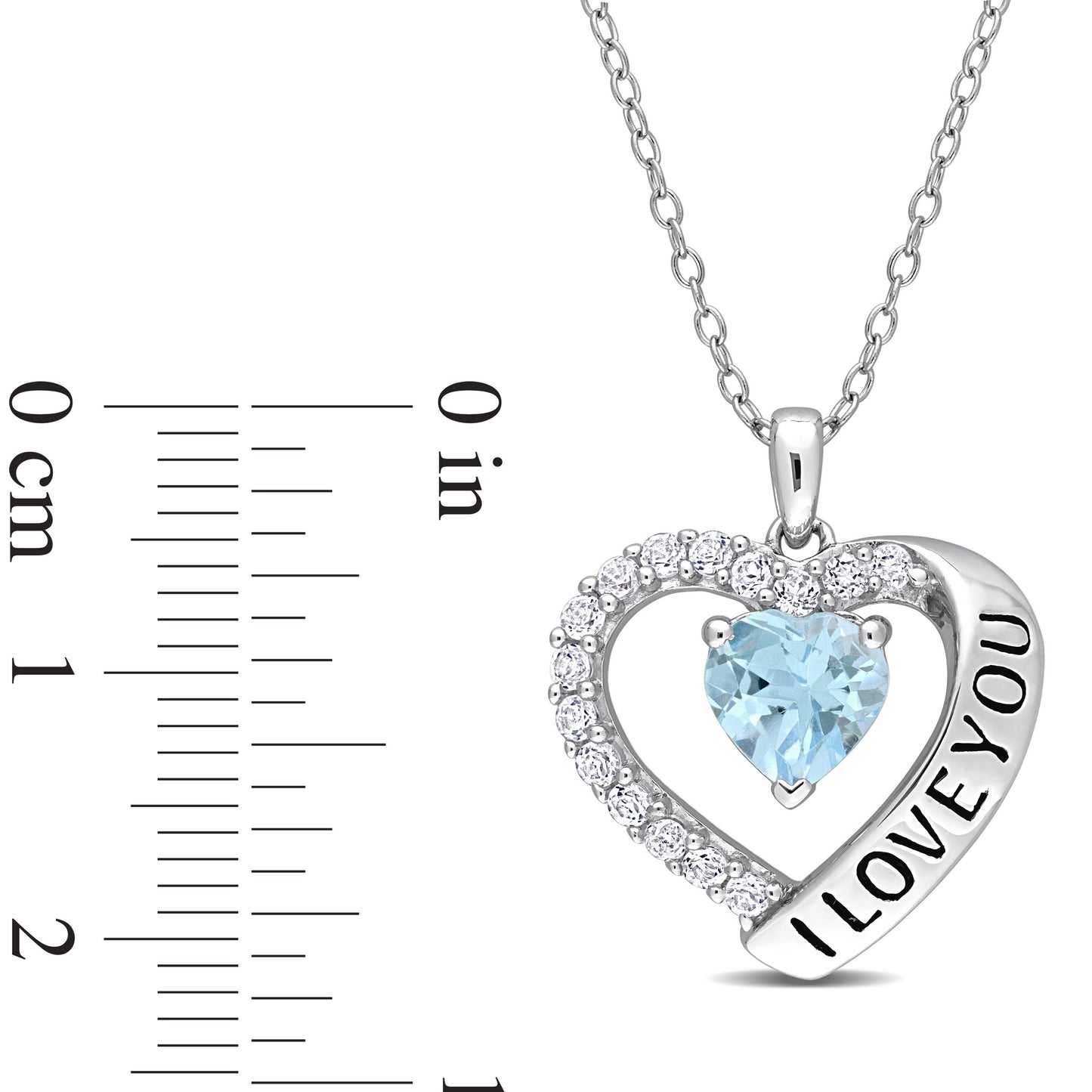 1 7/8ct Blue & White Topaz "I love You" Heart Necklace in Sterling Silver