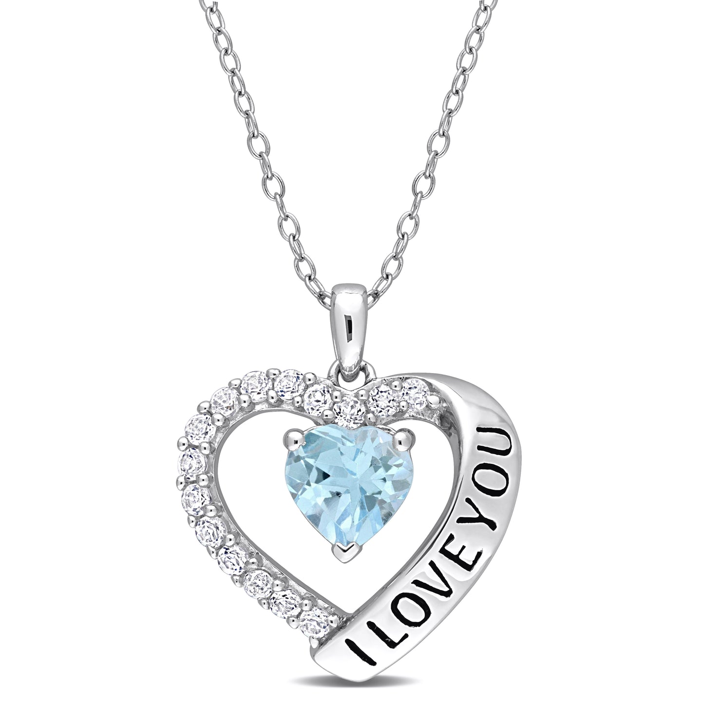 1 7/8ct Blue & White Topaz "I love You" Heart Necklace in Sterling Silver