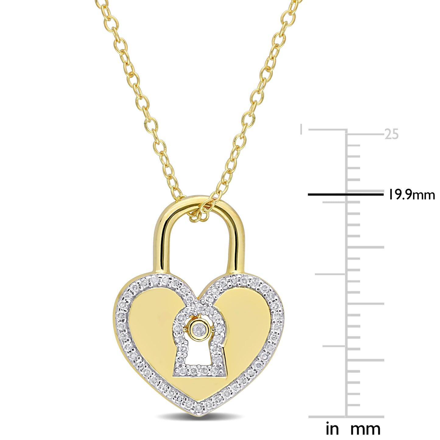 Heart Lock Diamond Necklace in Yellow Silver