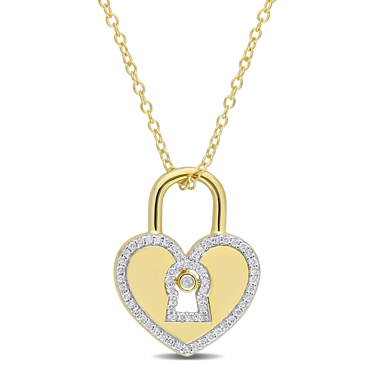 Heart Lock Diamond Necklace in Yellow Silver