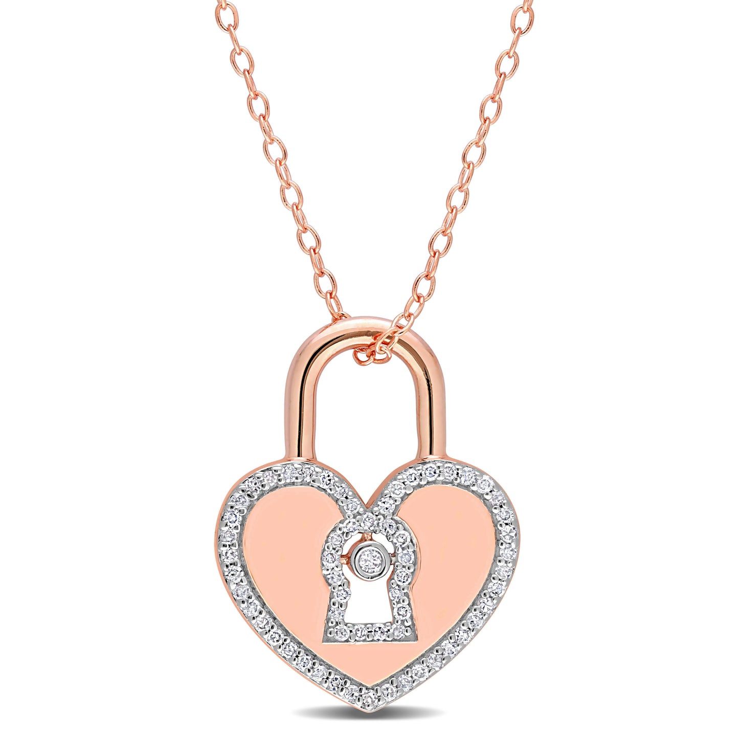 1/5ct Diamond Heart Lock Necklace in Rose Silver