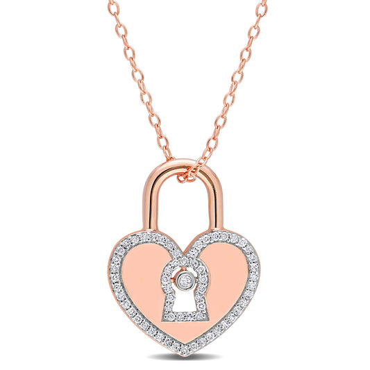 1/5ct Diamond Heart Lock Necklace in Rose Silver