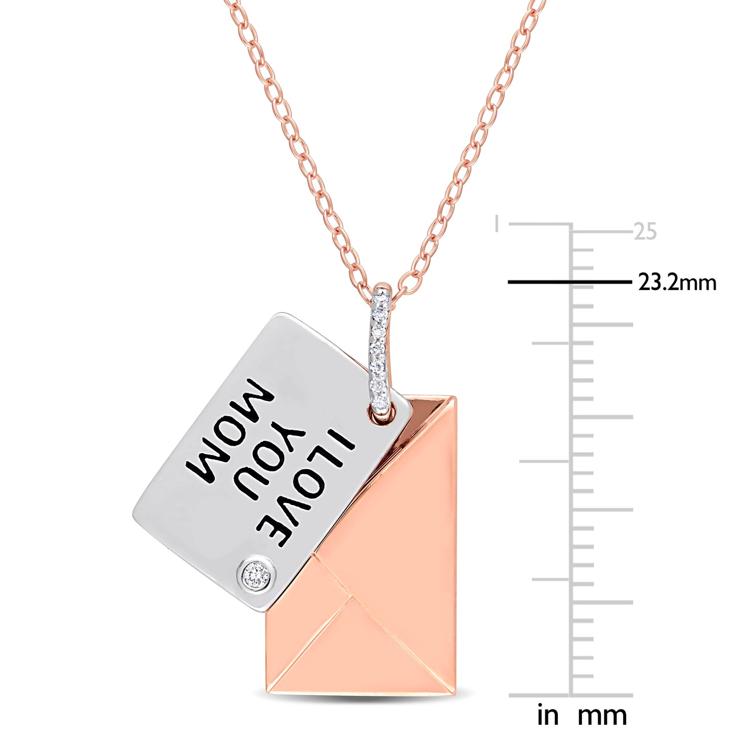 "I Love You Mom" Charm Diamond Necklace in Rose Silver