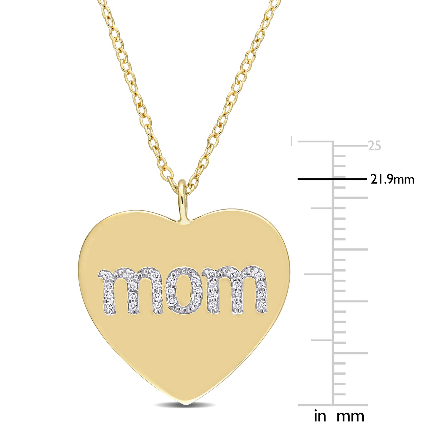 "Mom" Heart Diamond Necklace in Yellow Silver