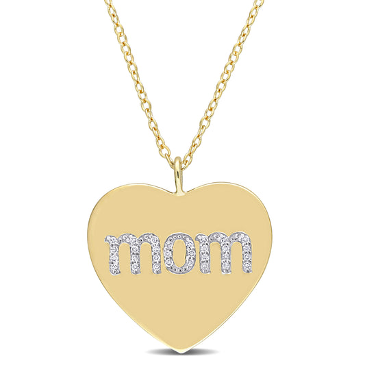 "Mom" Heart Diamond Necklace in Yellow Silver