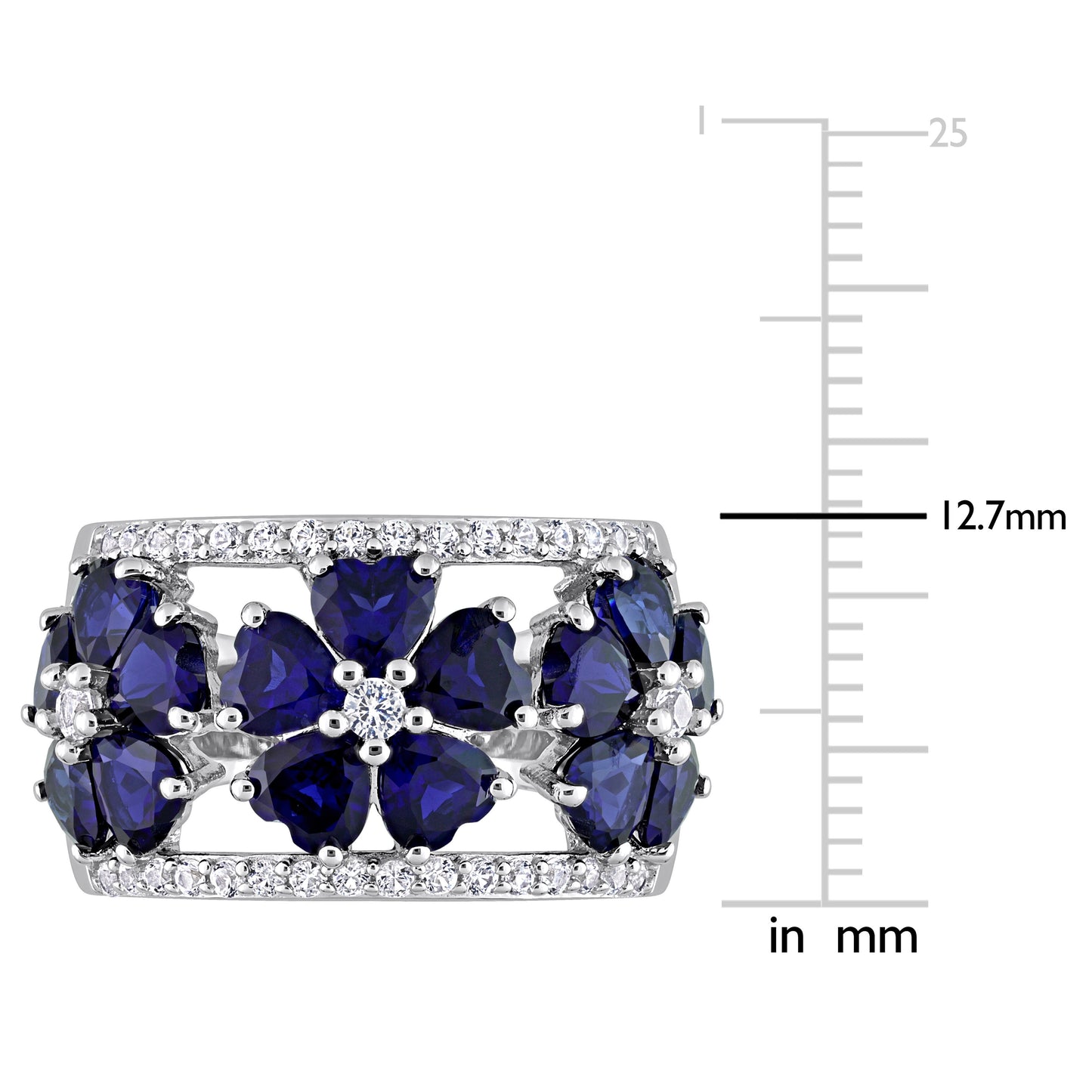 Flower Blue & White Sapphire Band in Sterling Silver
