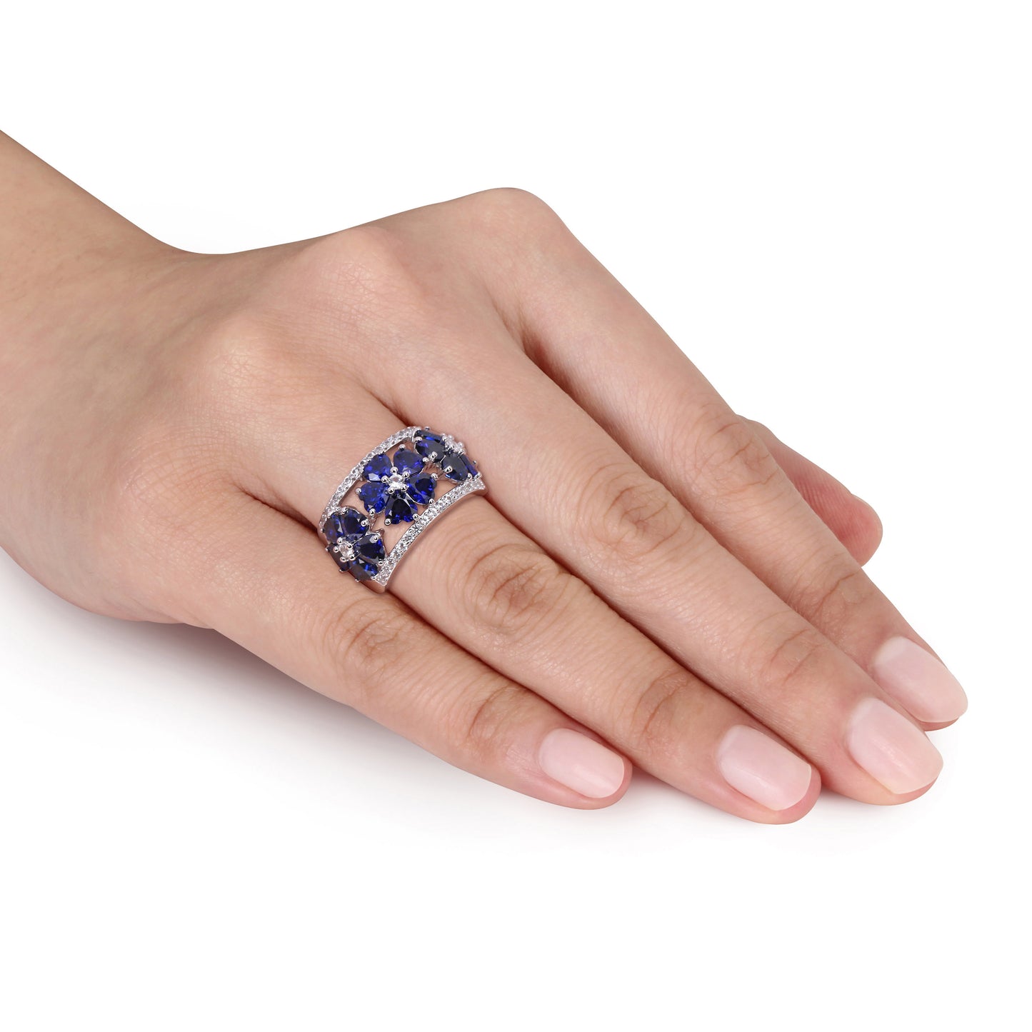 Flower Blue & White Sapphire Band in Sterling Silver