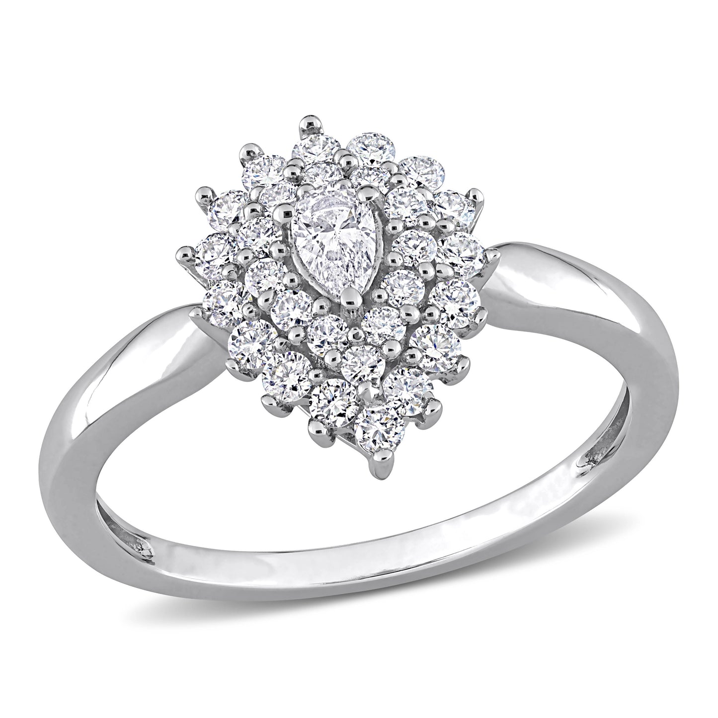 Double Halo Pear Cut Diamond Ring in 14k White Gold