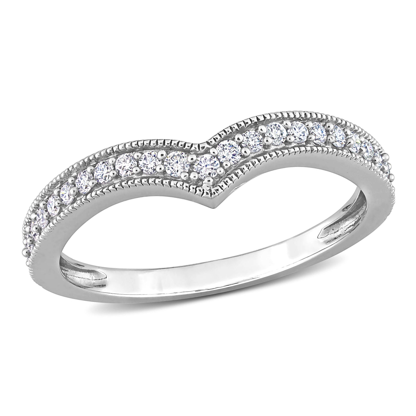 Chevron Diamond Semi Eternity Ring in 10k White Gold