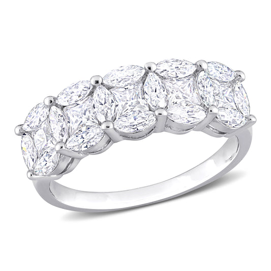 Marquise & Princess Moissanite Ring in Sterling Silver