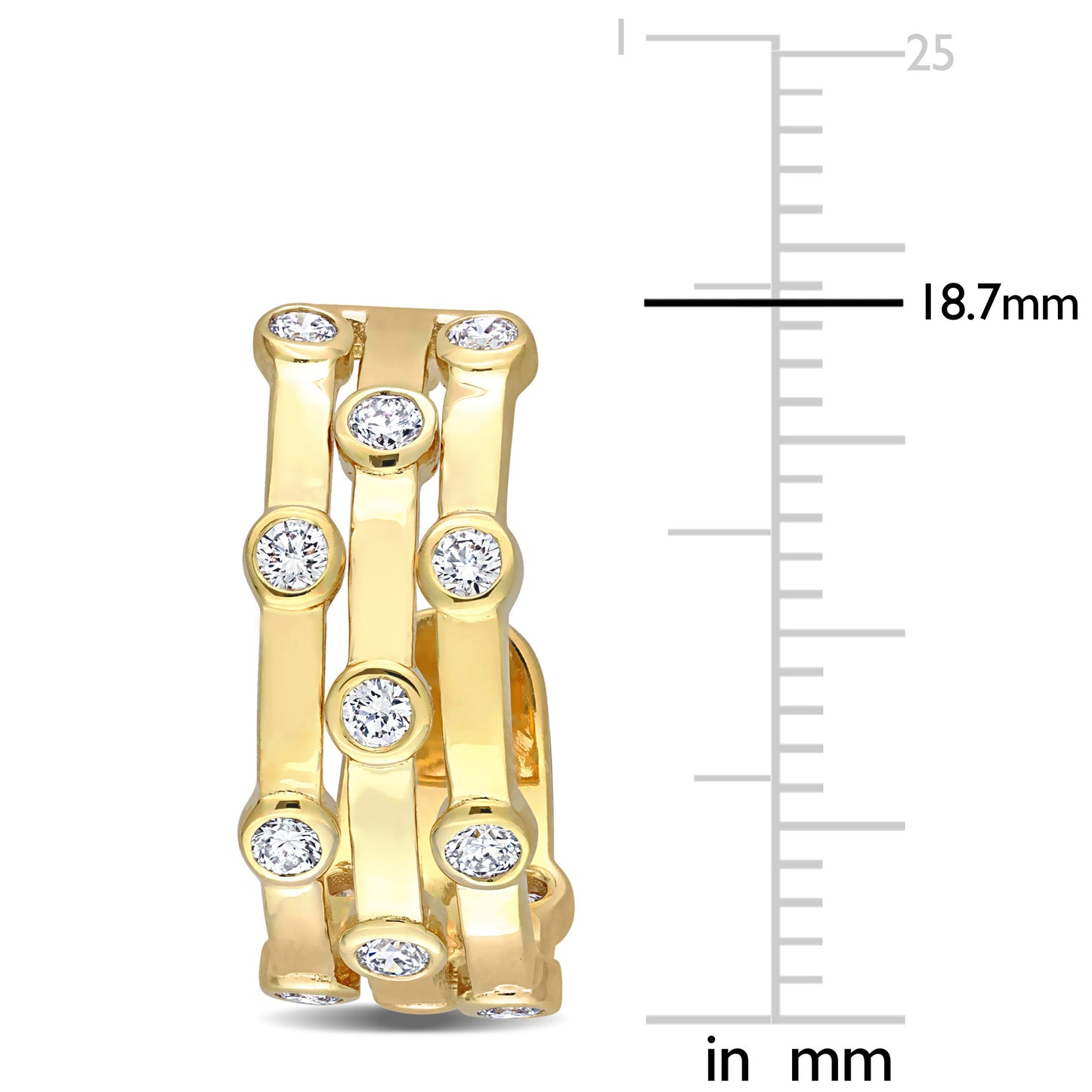 Tripple Row Open Hoop Diamond Earrrings in 10k Yellow Gold