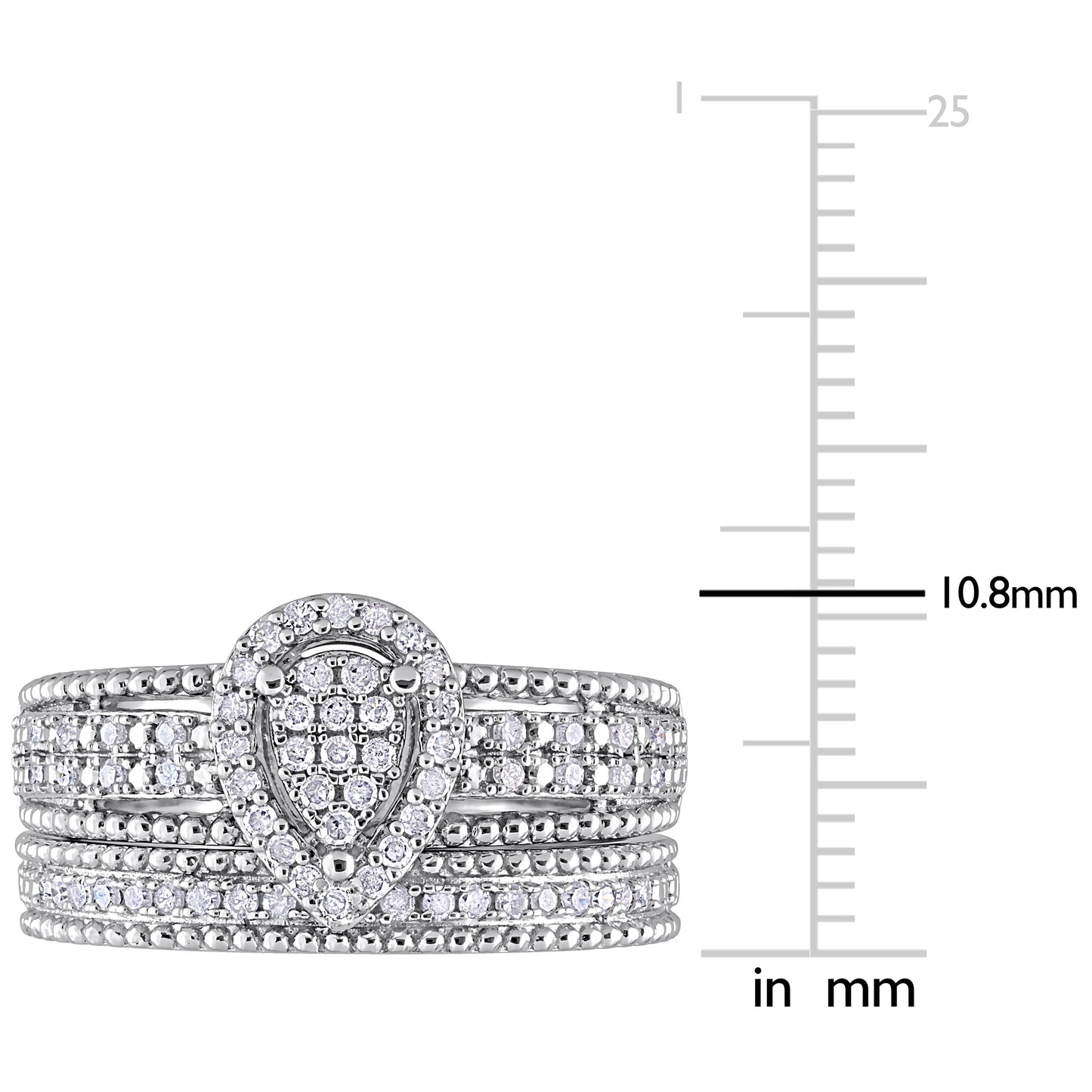 1/3ct Pear Shaped Diamond Wedding Set in Sterling Silver