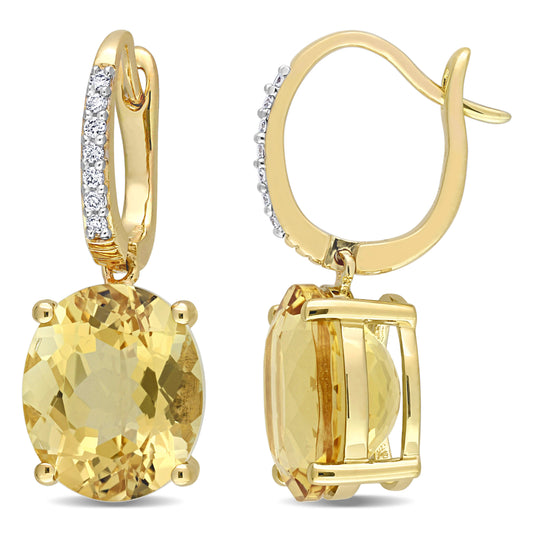 Citrine & Diamond Earrings in 14k Yellow Gold