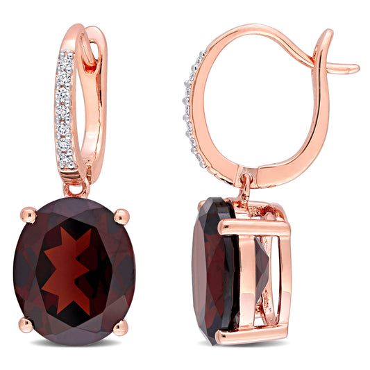 Oval Cut Garnet & Diamond Earrings in 14k Rose Gold