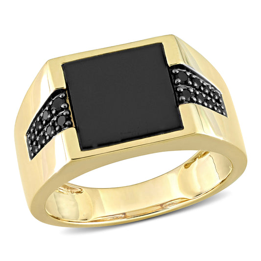 Black Onyx & Black Diamond Ring in 10k Yellow Gold