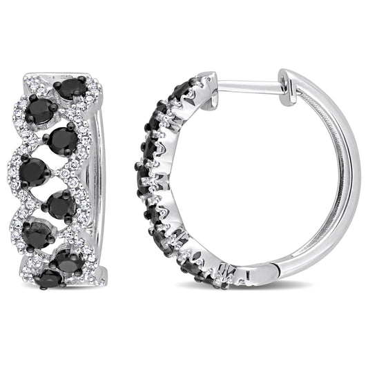 Black & White Diamond Hoops in 10k White Gold