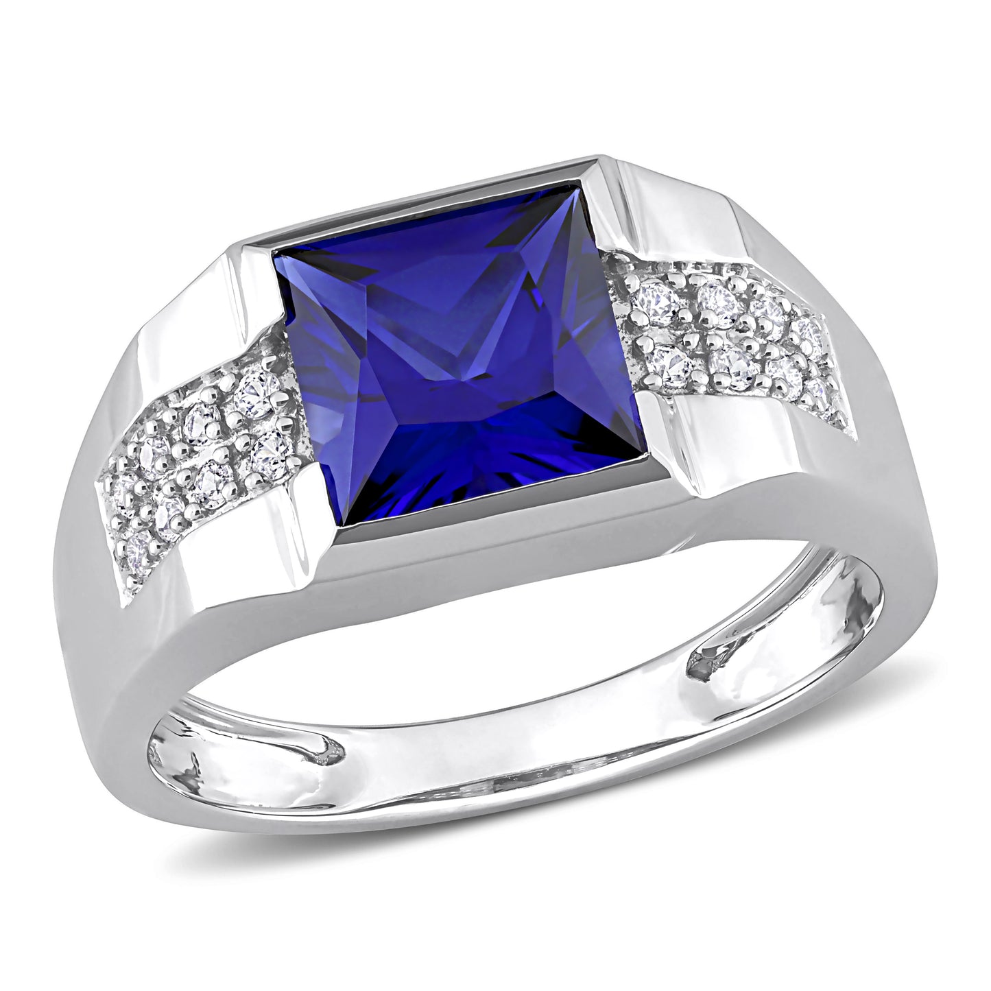 Blue & White Sapphire Ring in 10k White Gold