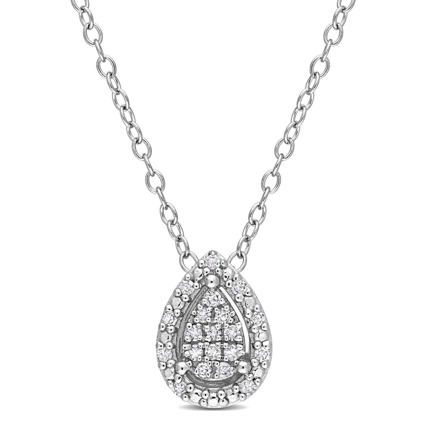 Pear Shape Diamond Pendant in Sterling Silver