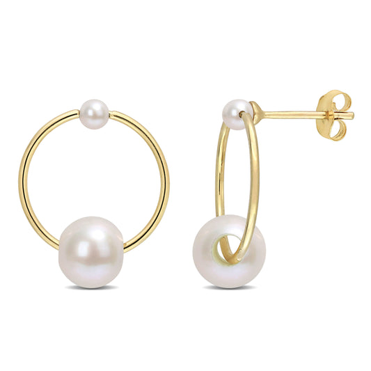 Pearl Hoops in 14k Yellow Gold