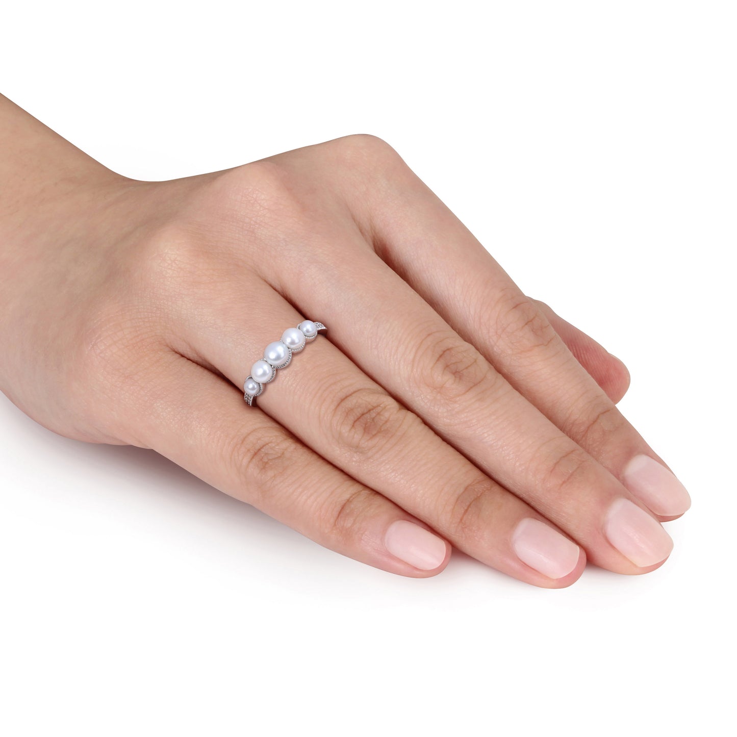 5-Pearl & Diamond Ring in 14k White Gold