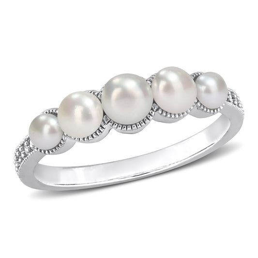 5-Pearl & Diamond Ring in 14k White Gold