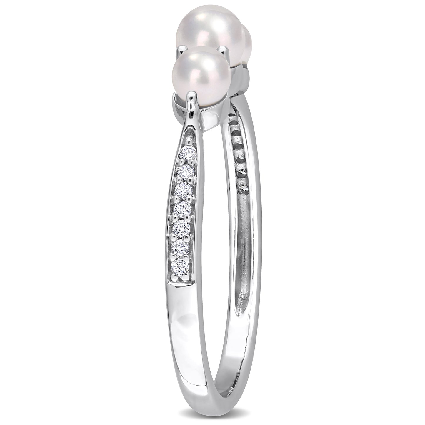 3-Pearl with Diamond Accents Ring in 14k White Gold