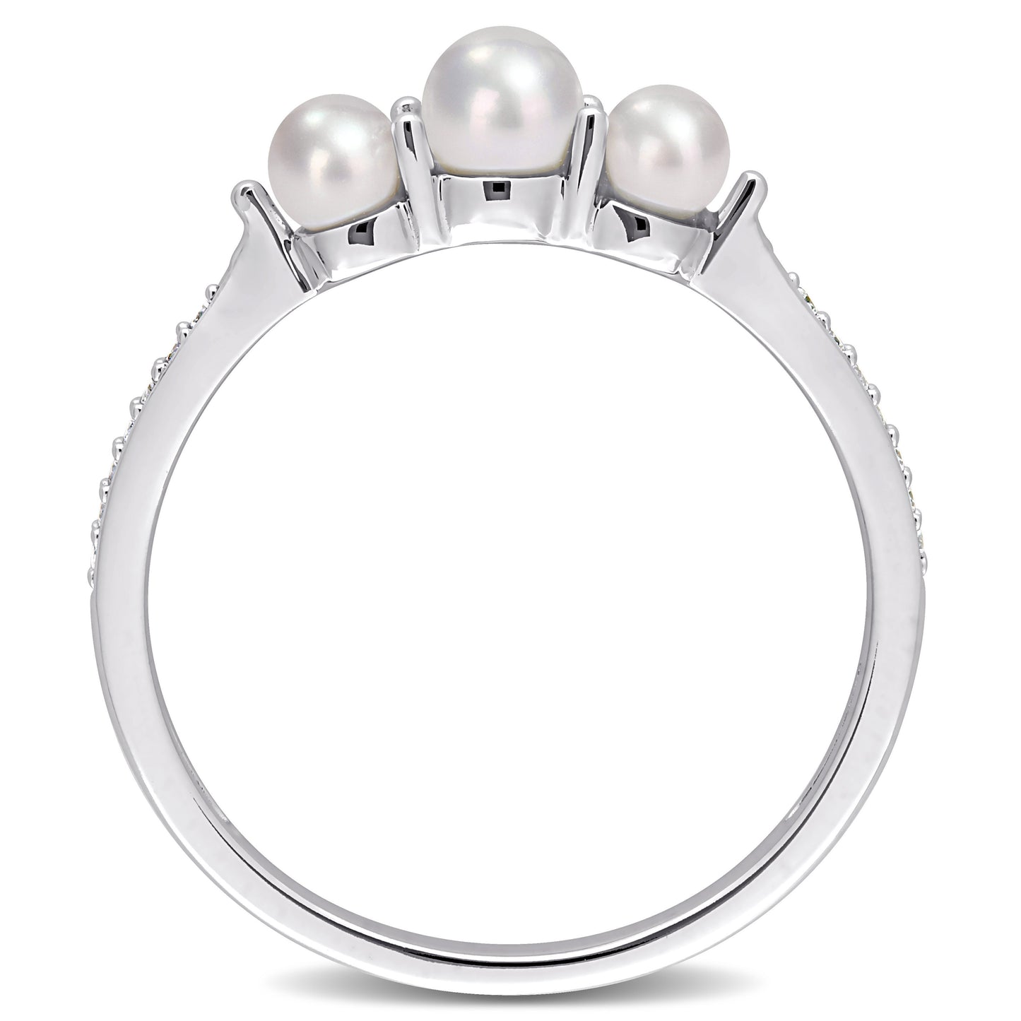 3-Pearl with Diamond Accents Ring in 14k White Gold
