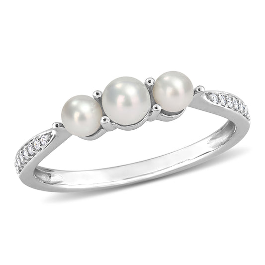 3-Pearl with Diamond Accents Ring in 14k White Gold