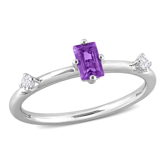 Emerald Cut Amethyst & White Topaz Ring in Sterling Silver