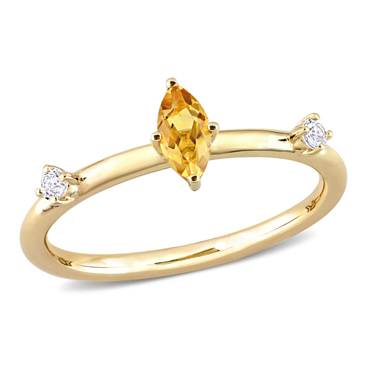 3-Stone Marquise Cut Citrine & White Topaz Ring in 10k Yellow Gold