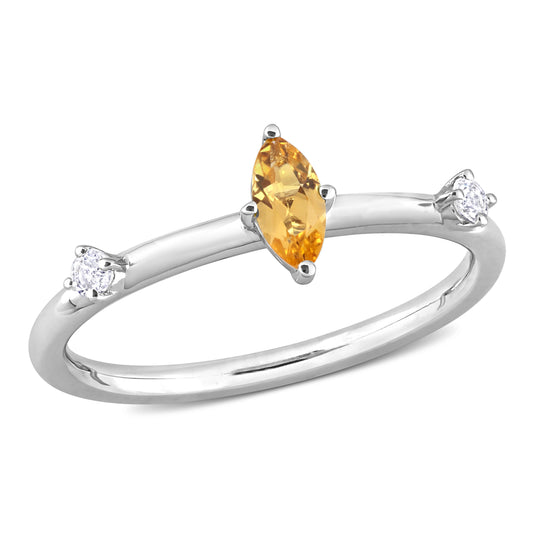 Marquise Cut Citrine & White Topaz Ring in Sterling Silver