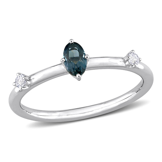 Oval Cut Blue Topaz & White Topaz Ring in 10k White Gold