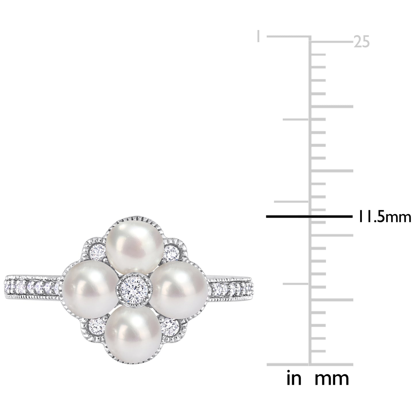 Cluster Diamond & Freshwater Pearl Ring in 14k White Gold