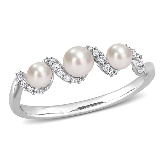Diamond & White Freshwater Pearl in 14k White Gold