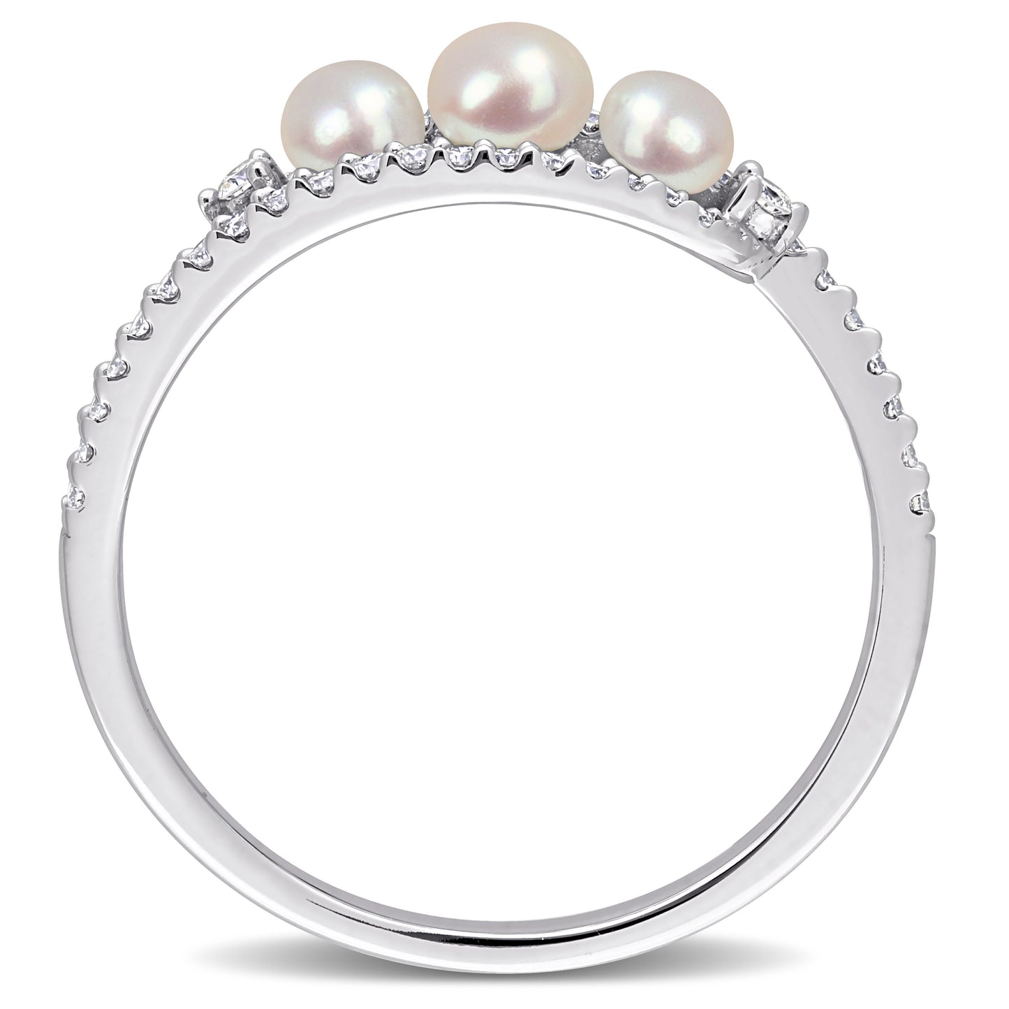 3-Pearl & Diamond Ring 14k White Gold