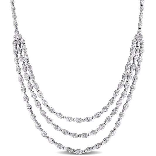 1ct Diamond Triple Layered Necklace in Sterling Silver