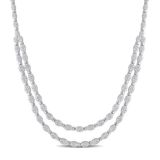 1ct Diamond Double Layered Necklace in Sterling Silver