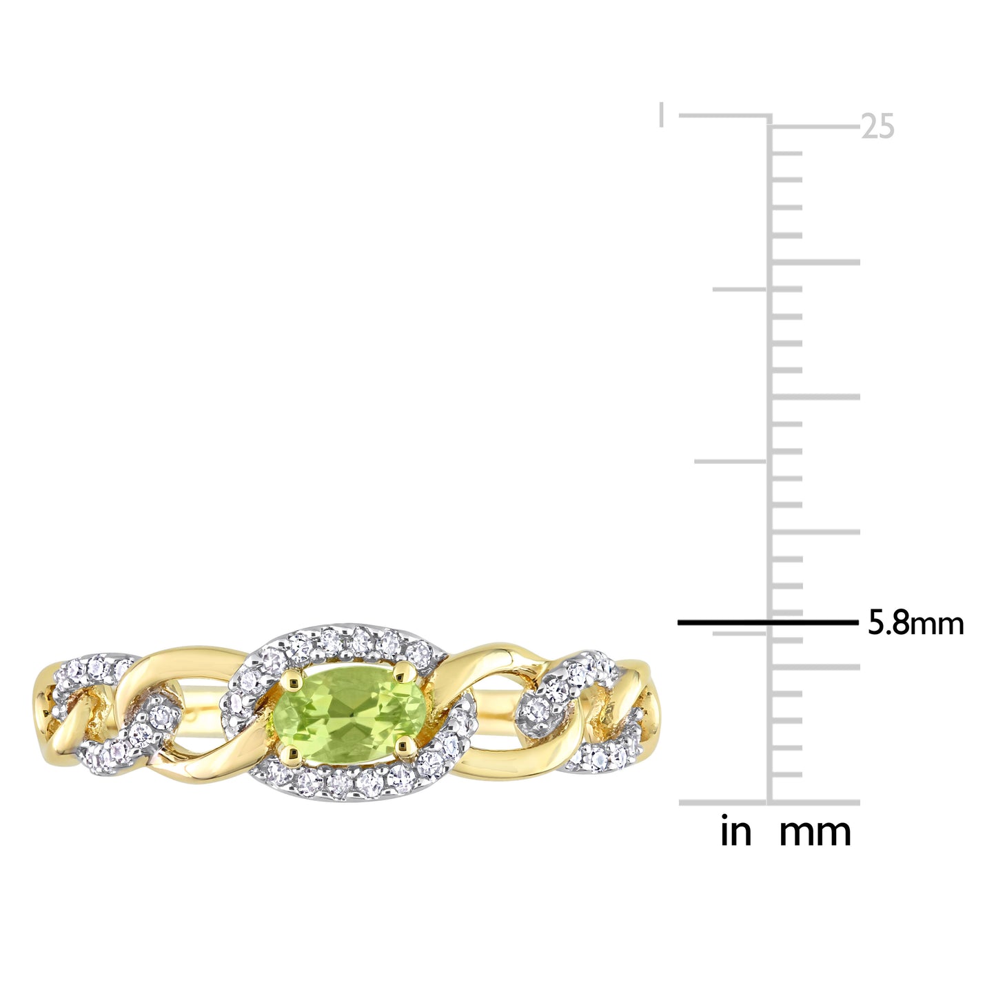1/4ct Peridot and 1/8ct Diamond Mini Oval Link Ring in 10k Yellow Gold