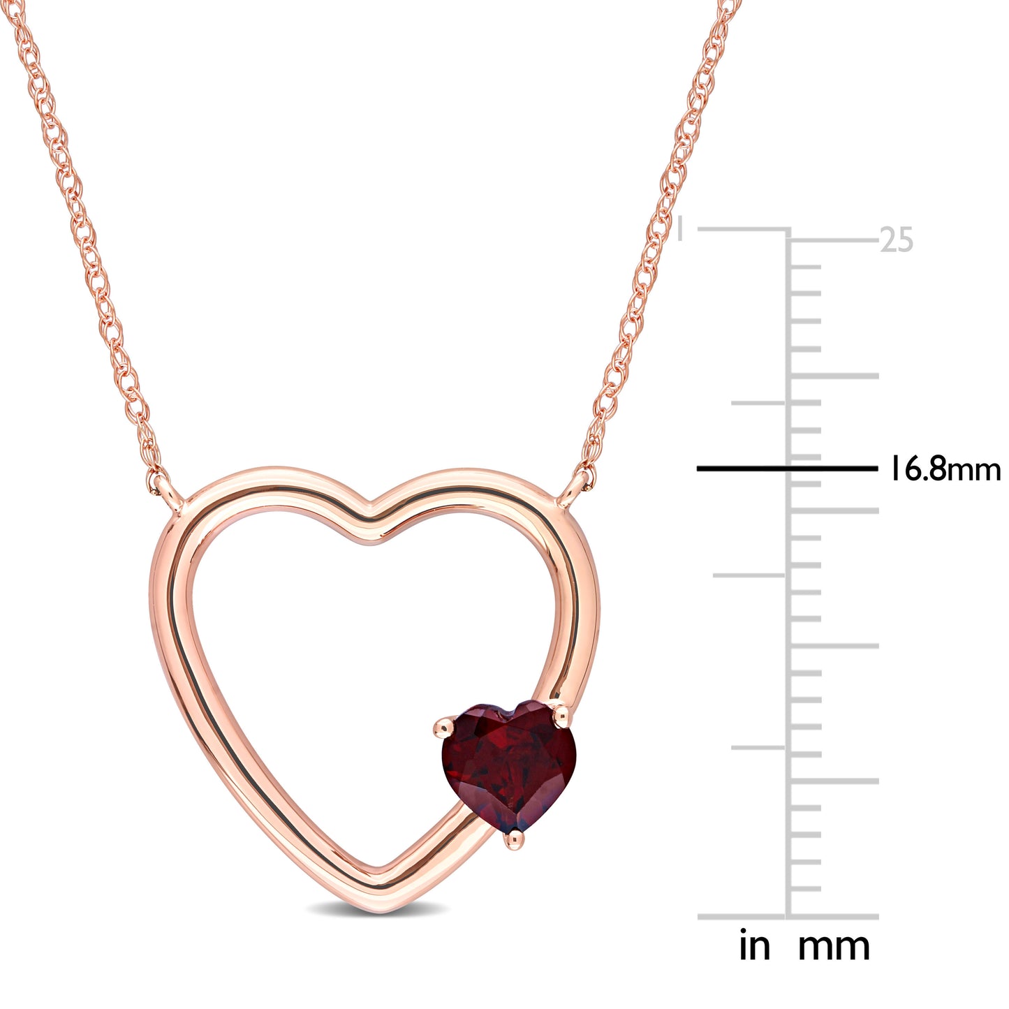 Garnet Open Heart Necklace in 10k Rose Gold
