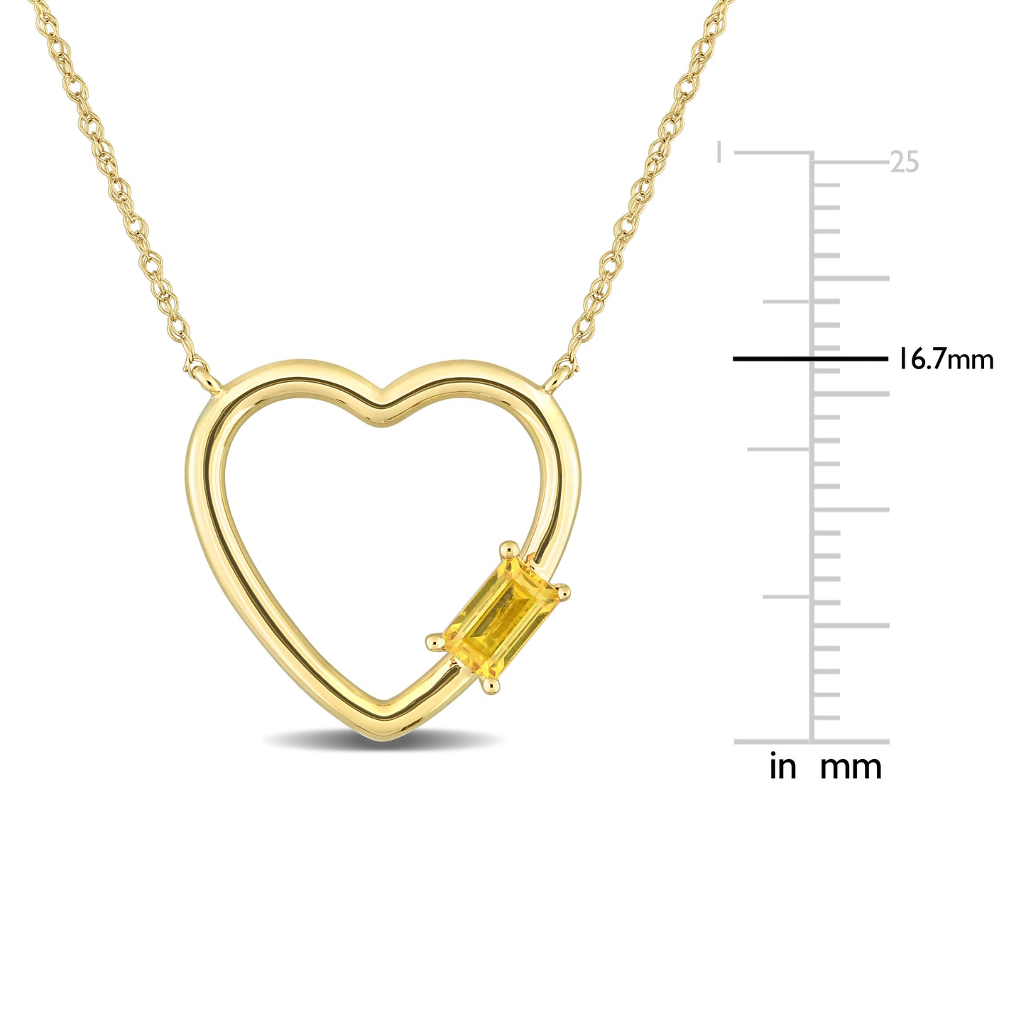 Yellow Sapphire Open Heart Necklace in 10k Yellow Gold
