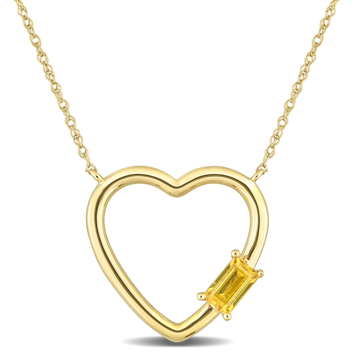 Yellow Sapphire Open Heart Necklace in 10k Yellow Gold